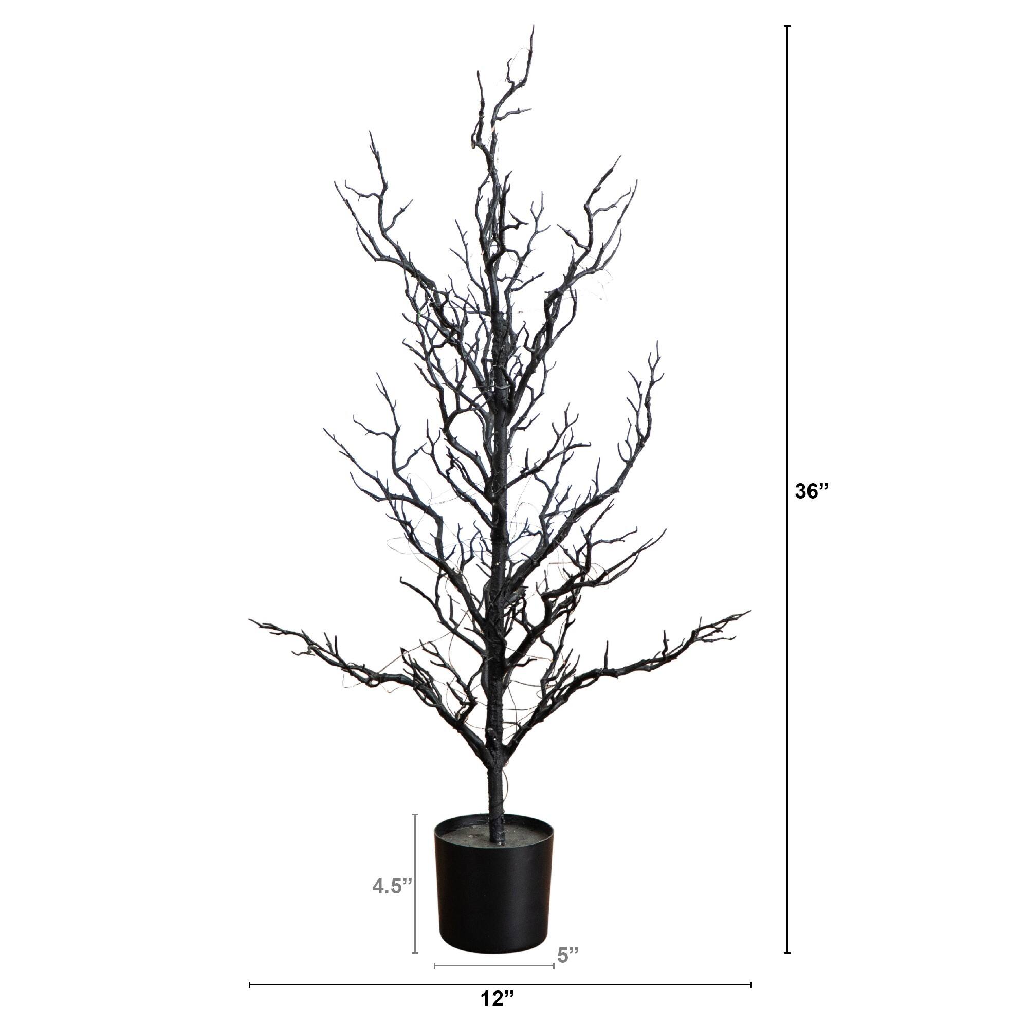 3ft. Pre-Lit Artificial Halloween Black Spooky Twig Tree with 100 Orange & Purple Copper Wire String LED Lights